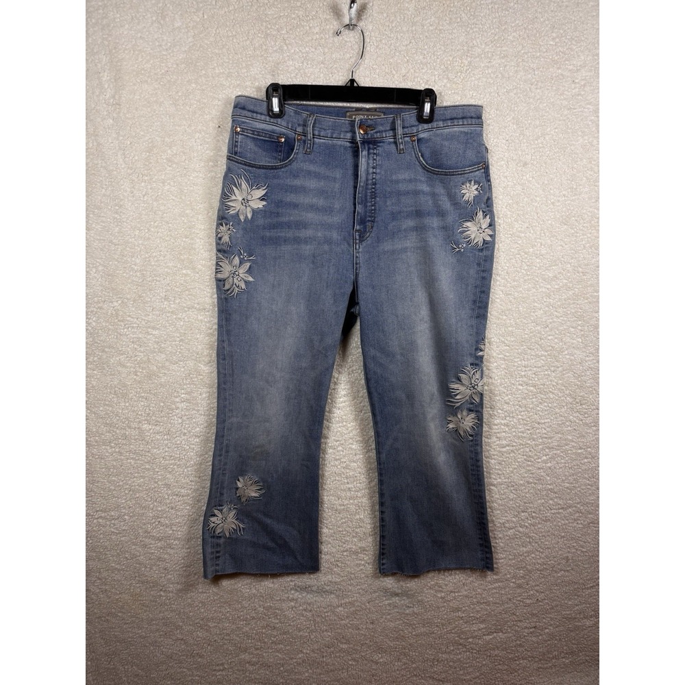 Point Sur Floral‎ Embroidered Crop Flare Jeans Womens 32x33